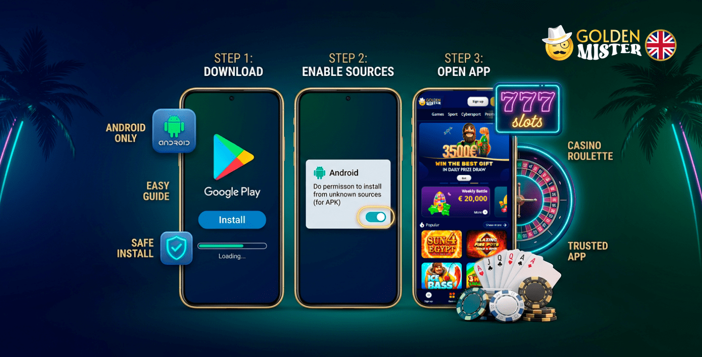 Download the Golden Mister UK app for android in just a couple of steps