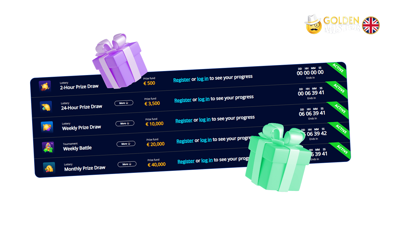 Golden Mister UK Casino offers periodic prize draws